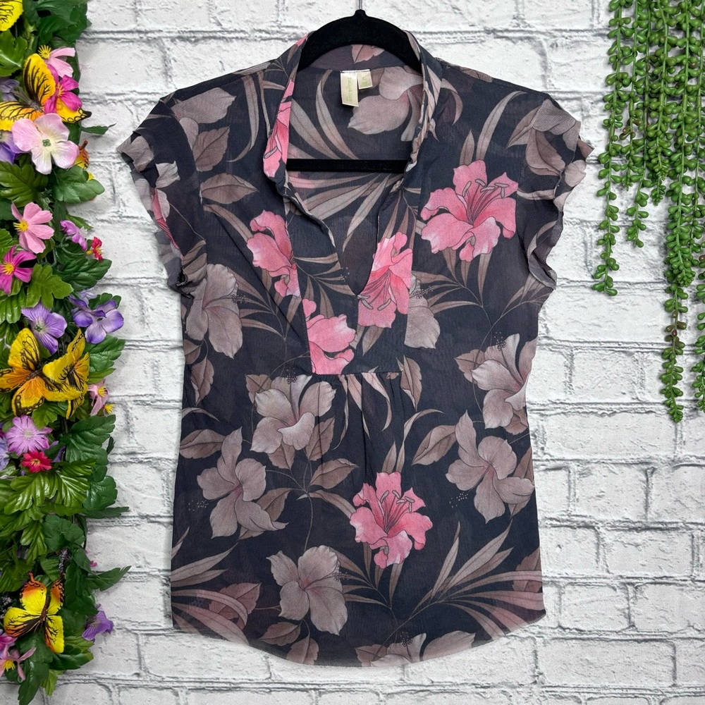 Floral Women's Top - Pink and Brown